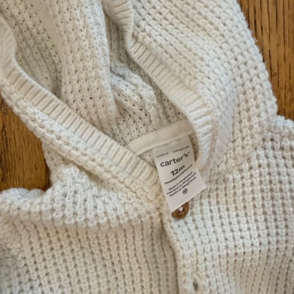 Carter's Grey and White Knit Hooded Cardigans Size 12 months GUC - Picture 3 of 6